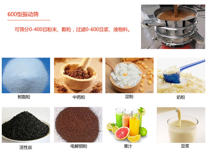 　直徑600型振動(dòng)篩使用的行業(yè)：食品行業(yè)，化工行業(yè)，制藥行業(yè)。