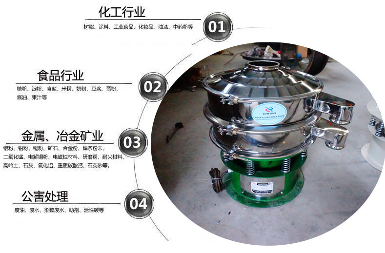 面粉振動(dòng)篩粉機(jī)適用于化工，食品，金屬、冶金，公害處理等行業(yè)