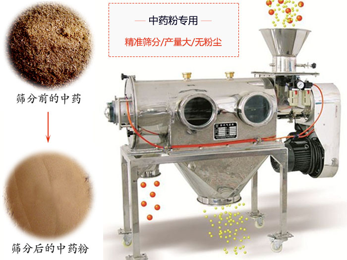 WQS50-130臥式氣流篩：中藥粉專用篩：精度篩分/產(chǎn)量大/無粉塵符合標(biāo)準(zhǔn)。